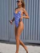 Kimberley Garner Booty, Sizzles in a Blue Thong Swimsuit in Miami Beach