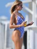 Kimberley Garner Booty, Sizzles in a Blue Thong Swimsuit in Miami Beach