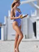 Kimberley Garner Booty, Sizzles in a Blue Thong Swimsuit in Miami Beach