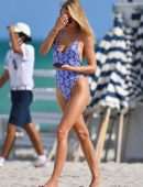 Kimberley Garner Booty, Sizzles in a Blue Thong Swimsuit in Miami Beach