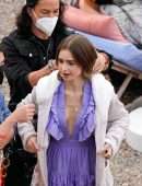 Lily Collins Cleavage, Filming 'Emily in Paris' in Paris