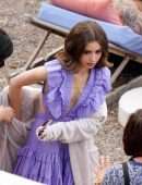Lily Collins Cleavage, Filming 'Emily in Paris' in Paris
