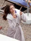 Lily Collins Cleavage, Filming 'Emily in Paris' in Paris