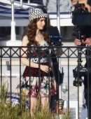 Lily Collins Filming on the Set of 'Emily in Paris' in Paris