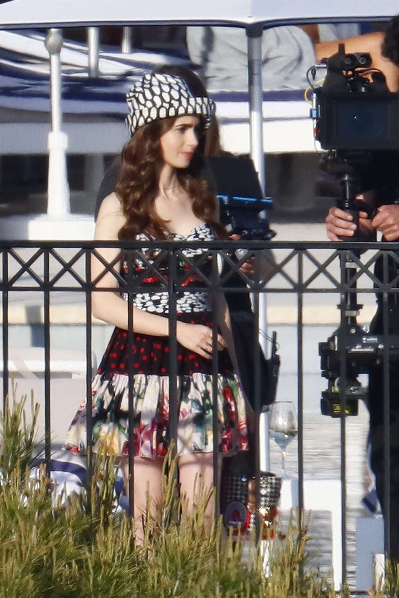 Lily Collins Filming on the Set of 'Emily in Paris' in Paris