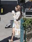 Lily Collins Filming on the Set of 'Emily in Paris' in Paris