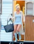 Lily James Upskirt On the Set of “Pam and Tommy” in Malibu