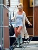 Lily James Upskirt On the Set of “Pam and Tommy” in Malibu