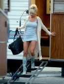 Lily James Upskirt On the Set of “Pam and Tommy” in Malibu