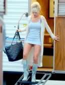 Lily James Upskirt On the Set of “Pam and Tommy” in Malibu