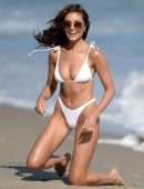 Olivia Culpo in White Bikini on the Beach in Malibu