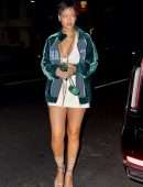 Rihanna Leggy in White Skirt at Nobu in West Hollywood
