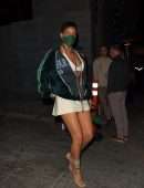 Rihanna Leggy in White Skirt at Nobu in West Hollywood