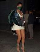 Rihanna Leggy in White Skirt at Nobu in West Hollywood