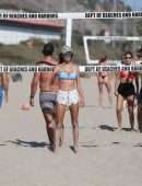 Alessandra Ambrosio in Bikini Top and Shorts Playing Beach Volleyball in Los Angeles