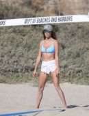 Alessandra Ambrosio in Bikini Top and Shorts Playing Beach Volleyball in Los Angeles