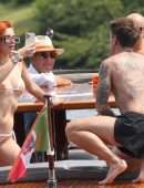 Bella Thorne Booty in Orange Bikini on Lake Como in Italy