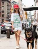 Emily Ratajkowski Leggy, Walking her Dog in NYC