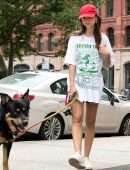 Emily Ratajkowski Leggy, Walking her Dog in NYC