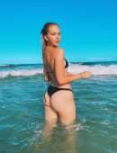 Jordyn Jones Booty in a Tiny Black Thong Bikini
