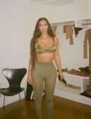 Kim Kardashian Cleavage in a Tight Camouflage Dress