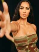 Kim Kardashian Cleavage in a Tight Camouflage Dress
