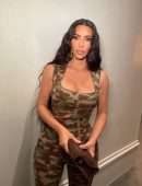 Kim Kardashian Cleavage in a Tight Camouflage Dress