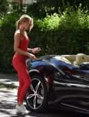 Kimberley Garner Booty in Red Leggings, Out in London