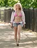 Lottie Moss Leggy in Bikini Top and Shorts Out in London