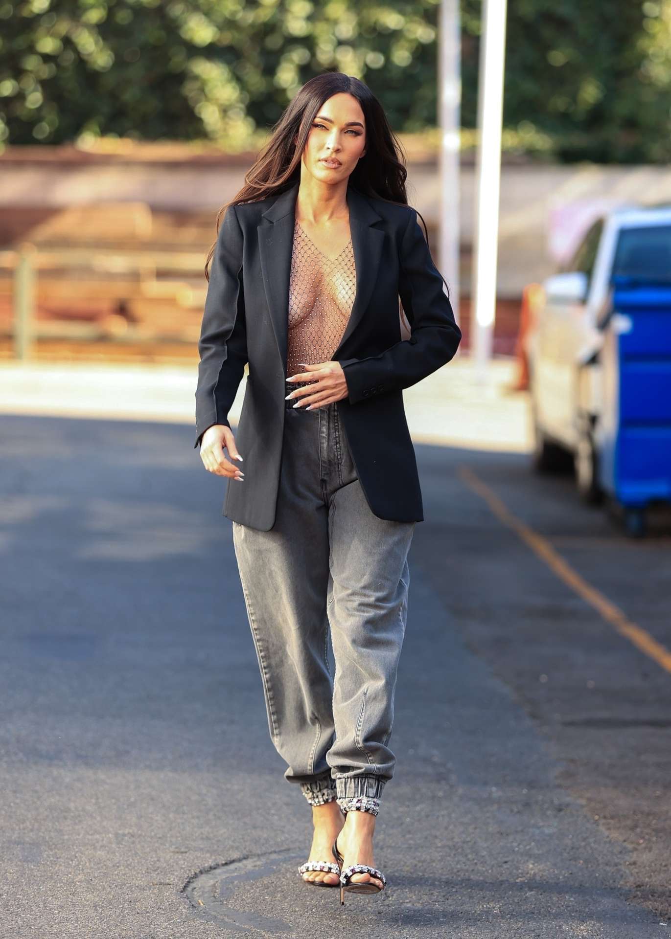 Megan Fox in an Open Unbuttoned Blazer at a Photoshoot in Los Angeles
