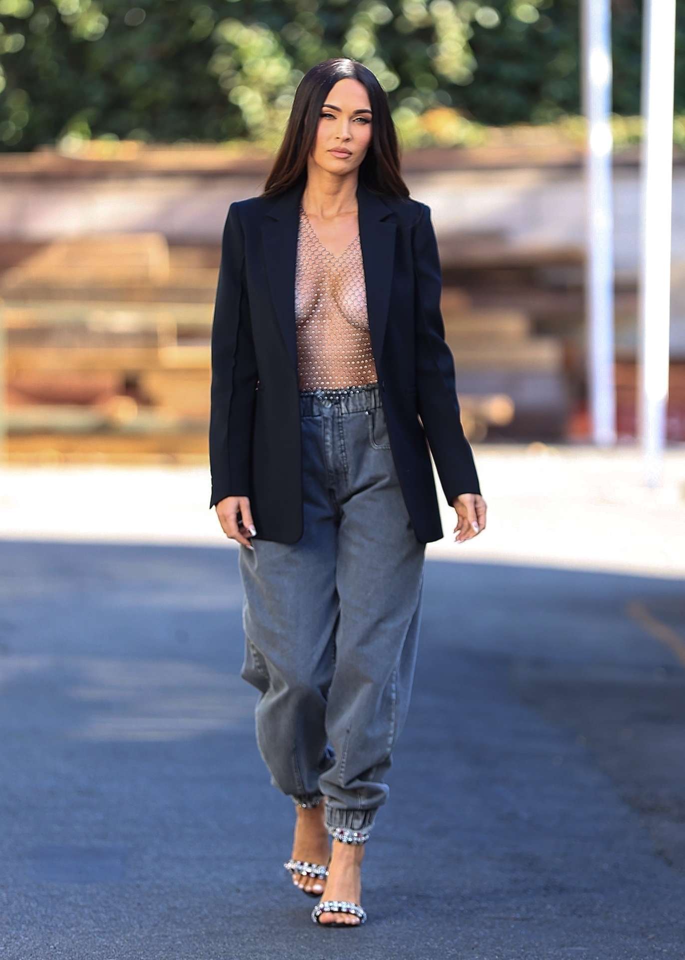 Megan Fox in an Open Unbuttoned Blazer at a Photoshoot in Los Angeles