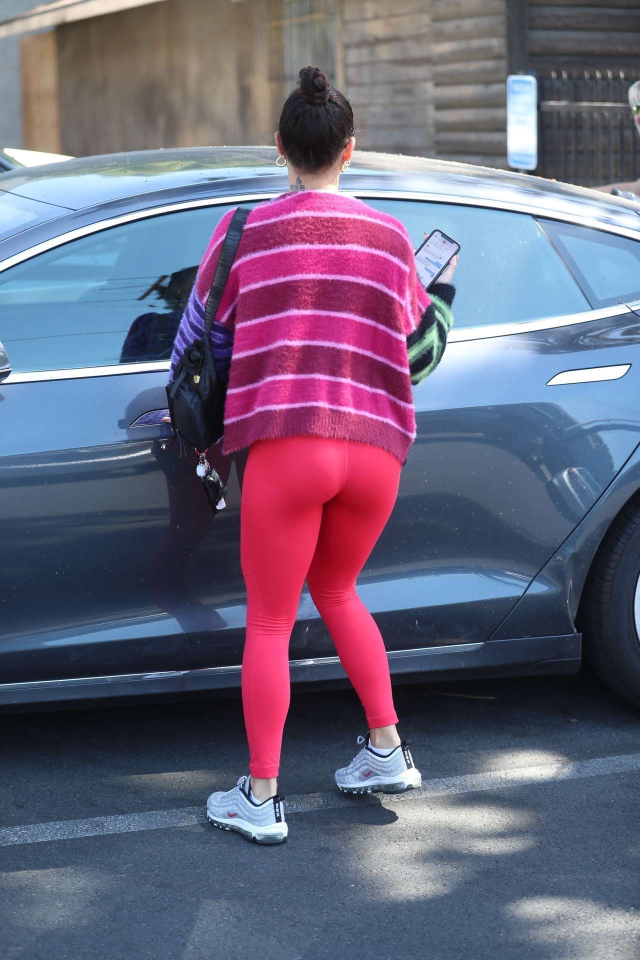 Vanessa Hudgens Booty in Red Leggings Leaving a Gym in West Hollywood