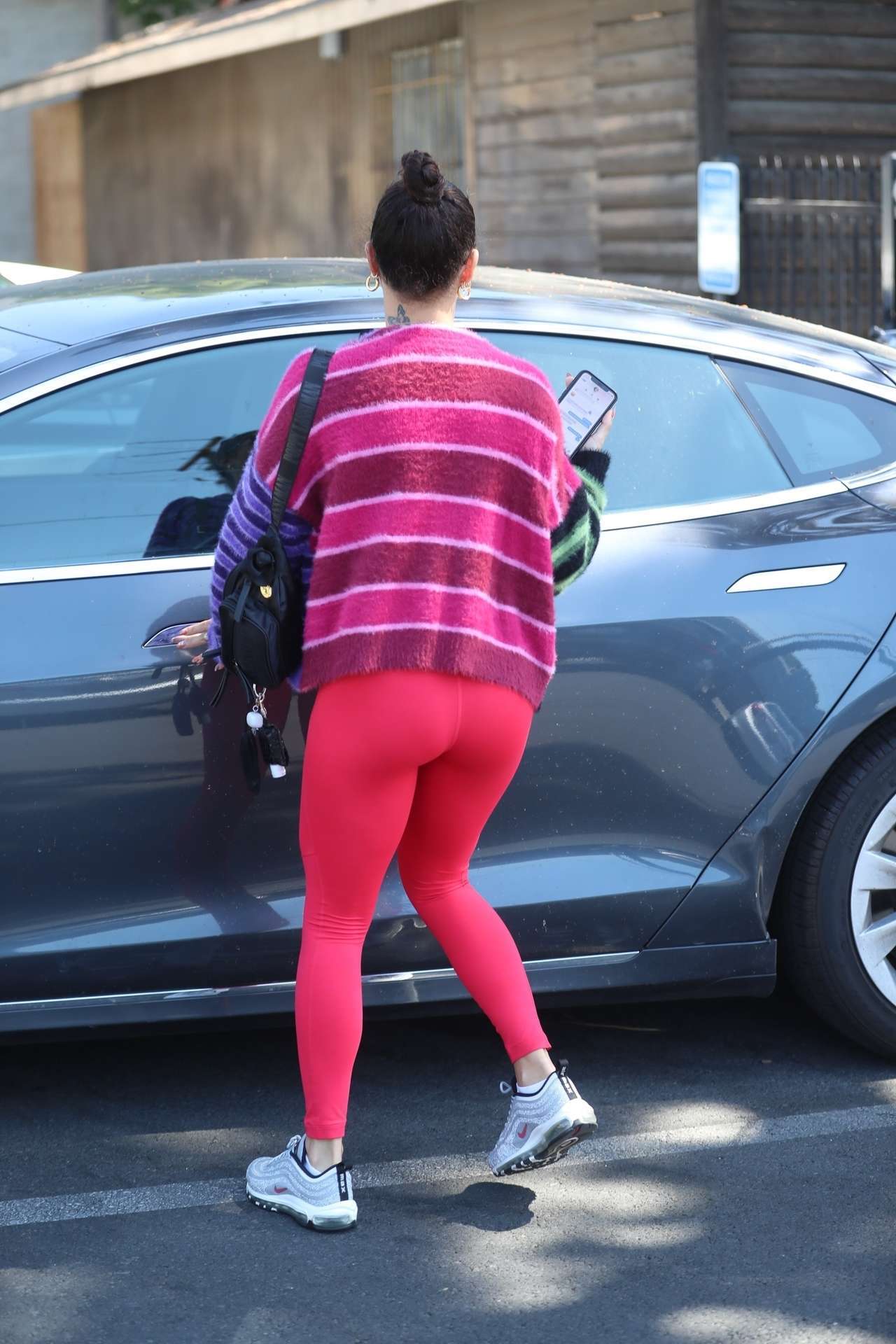 Vanessa Hudgens Booty in Red Leggings Leaving a Gym in West Hollywood
