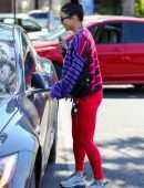 Vanessa Hudgens Booty in Red Leggings Leaving a Gym in West Hollywood