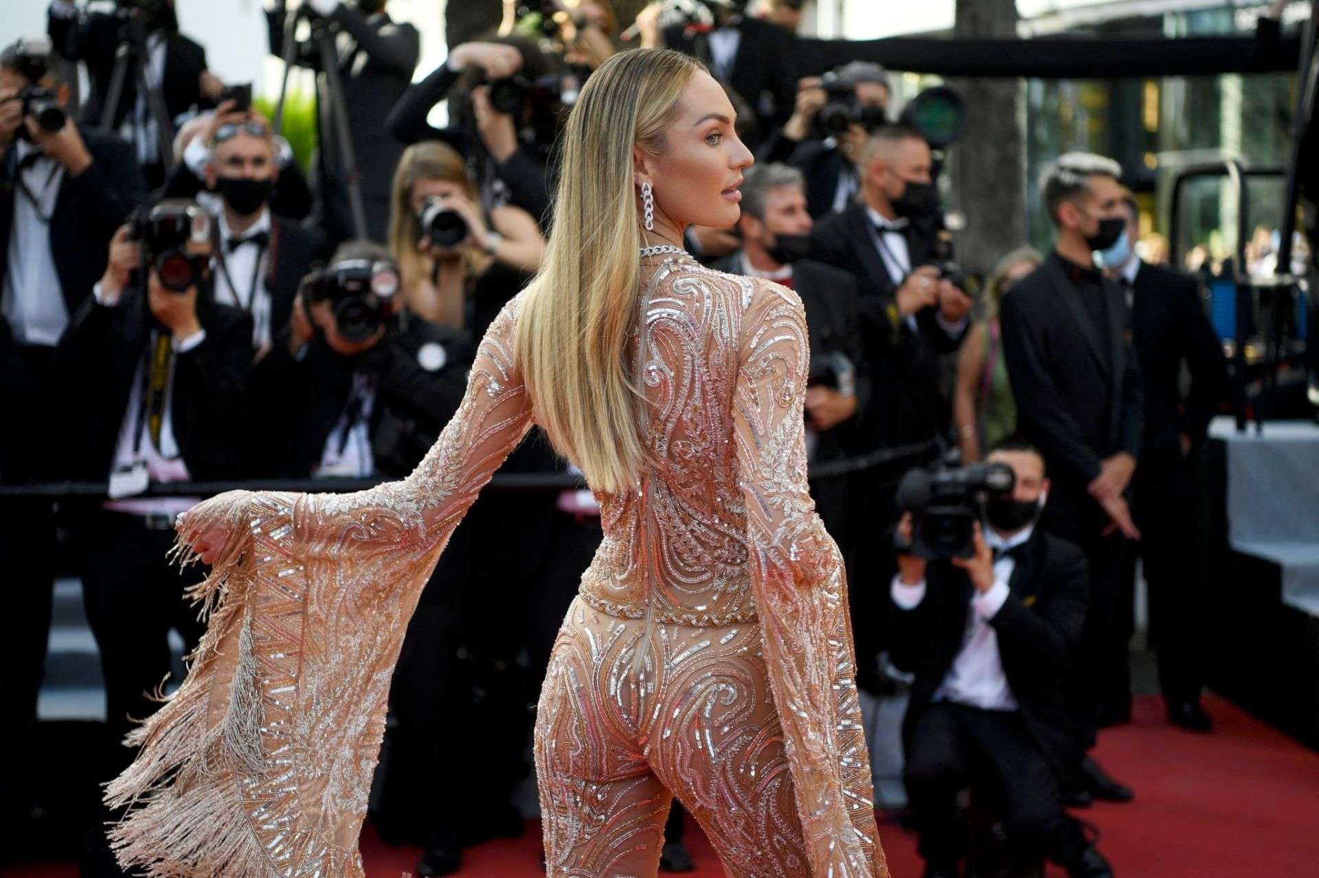 Candice Swanepoel Booty in a Sheer Dress at “Annette” Premiere in Cannes