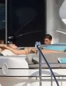 Candice Swanepoel Booty in a Thong Bikini on a Yacht in the French Riviera