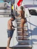 Candice Swanepoel Booty in a Thong Bikini on a Yacht in the French Riviera