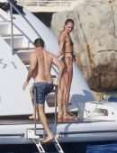 Candice Swanepoel Booty in a Thong Bikini on a Yacht in the French Riviera
