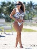 Larsa Pippen Booty in a Printed Bikini at the Beach in Miami