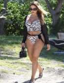 Larsa Pippen Booty in a Printed Bikini at the Beach in Miami