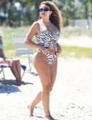 Larsa Pippen Booty in a Printed Bikini at the Beach in Miami