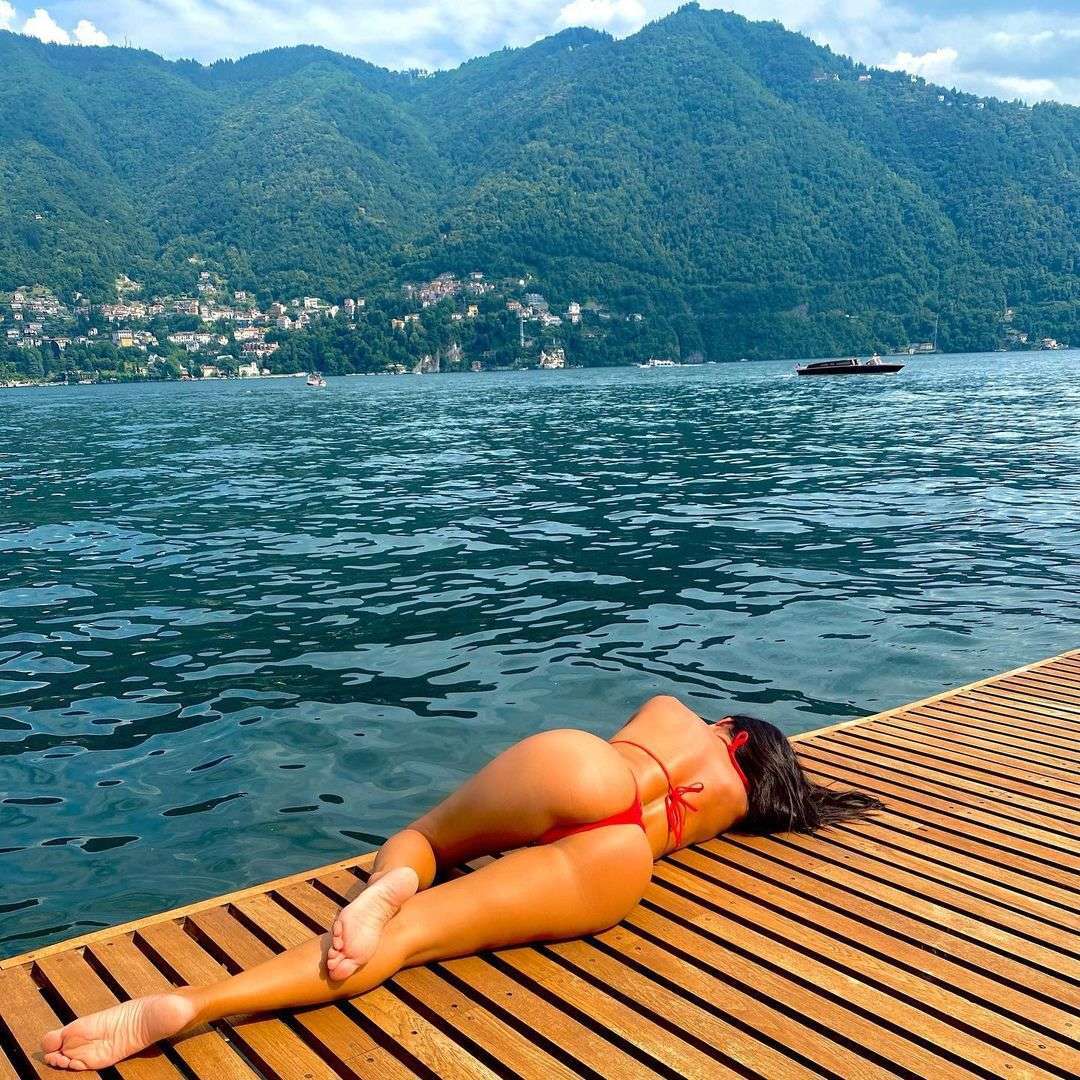 Nicole Scherzinger Booty in a Small Red Thong Bikini