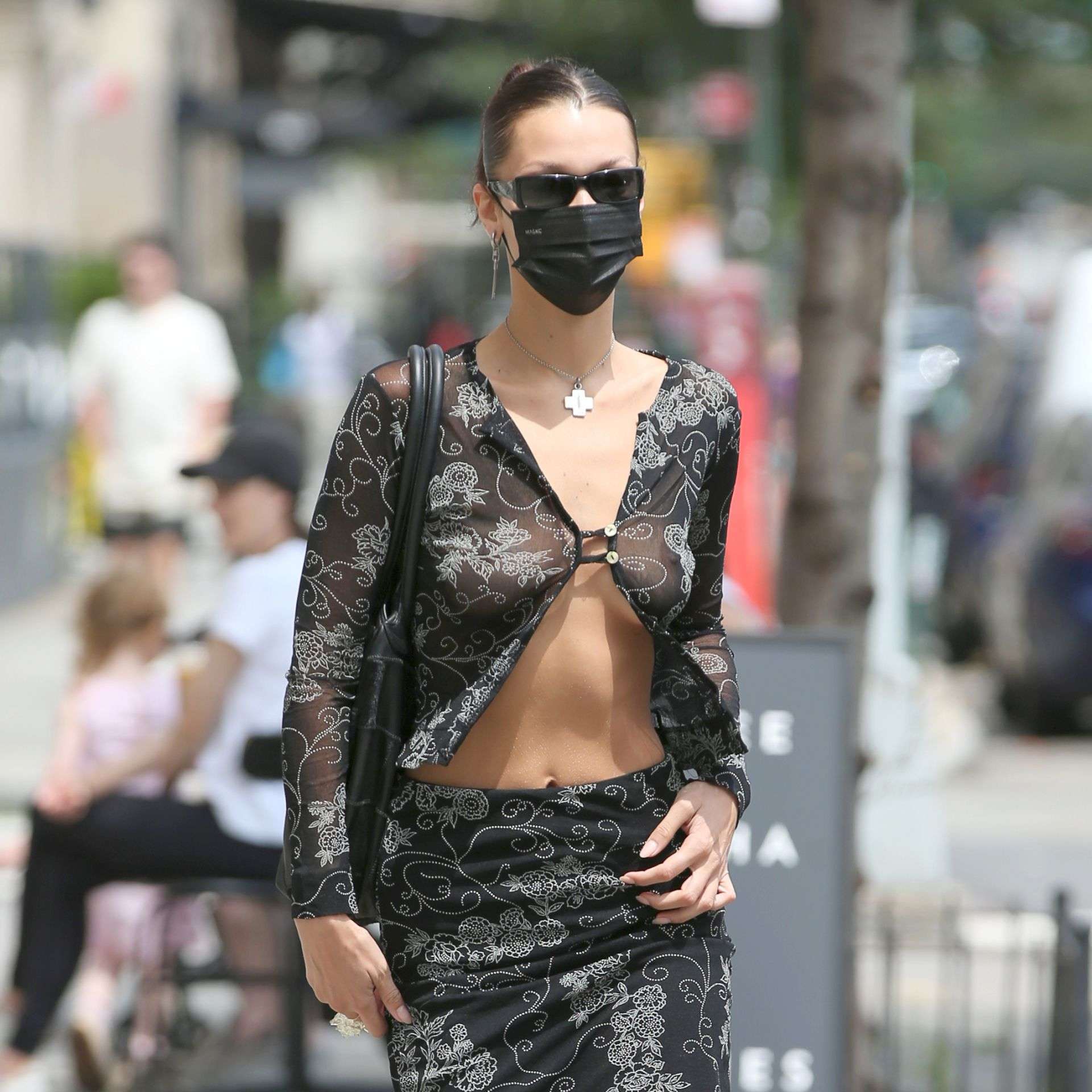 Bella Hadid Pokies in a See-Through Top Out in New York