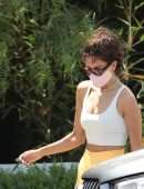 Eiza Gonzalez Booty in Yellow Tights at San Vicente Bungalows in West Hollywood