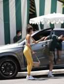 Eiza Gonzalez Booty in Yellow Tights at San Vicente Bungalows in West Hollywood