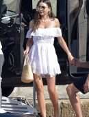 Miranda Kerr Leggy in a White Dress on Holidays in Portofino