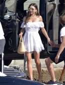 Miranda Kerr Leggy in a White Dress on Holidays in Portofino