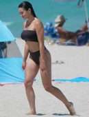 Paris Berelc in a Thong Bikini on the Beach in Miami