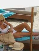 Victoria Silvstedt in White Bikini on a Beach in Mykonos