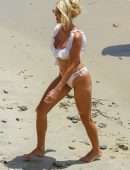 Victoria Silvstedt in White Bikini on a Beach in Mykonos